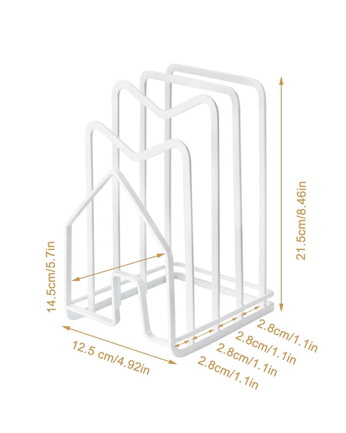 SUNFICON Cutting Board Rack Chopping Board Organizer Pot Pan Lids Holder Thin Bakeware Baking Tray Drying Display Stand Kitchen Countertop Cupboards Cabinet Office Sturdy Metal 4.92x5.7x8.47 in.White