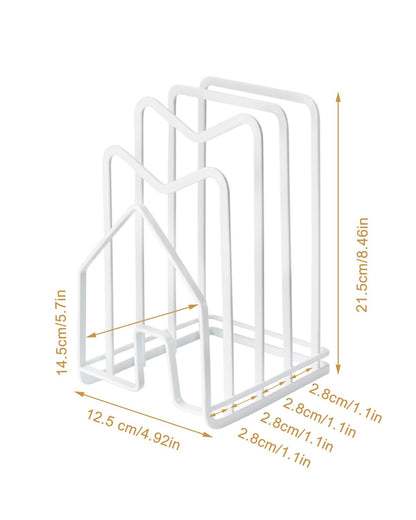 SUNFICON Cutting Board Rack Chopping Board Organizer Pot Pan Lids Holder Thin Bakeware Baking Tray Drying Display Stand Kitchen Countertop Cupboards Cabinet Office Sturdy Metal 4.92x5.7x8.47 in.White