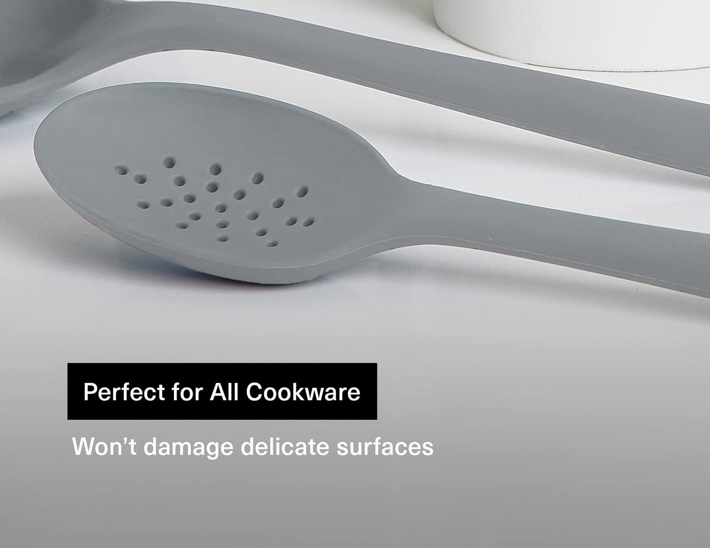 Misen Silicone Slotted Spoon - Dishwasher Safe, Professional-Grade Perforated Spoon - Comfortable Grip, Nonstick Safe, Heat Safe - Perfect for Stirring & Serving - Gray