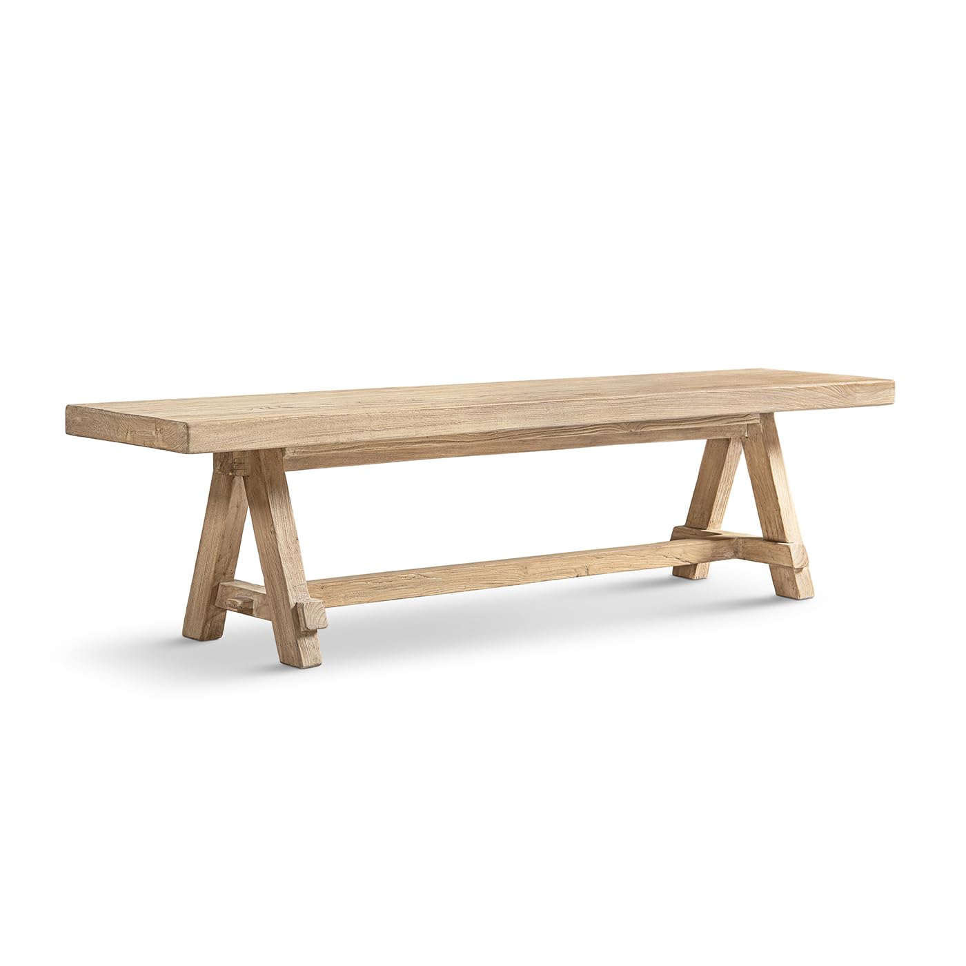 Jennifer Taylor Home Hawthorne 72” Reclaimed Elm Trestle Dining Bench, Heritage Light Natural Brown Reclaimed Elm