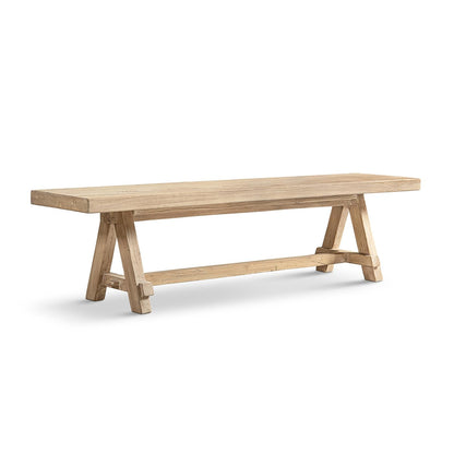 Jennifer Taylor Home Hawthorne 72” Reclaimed Elm Trestle Dining Bench, Heritage Light Natural Brown Reclaimed Elm