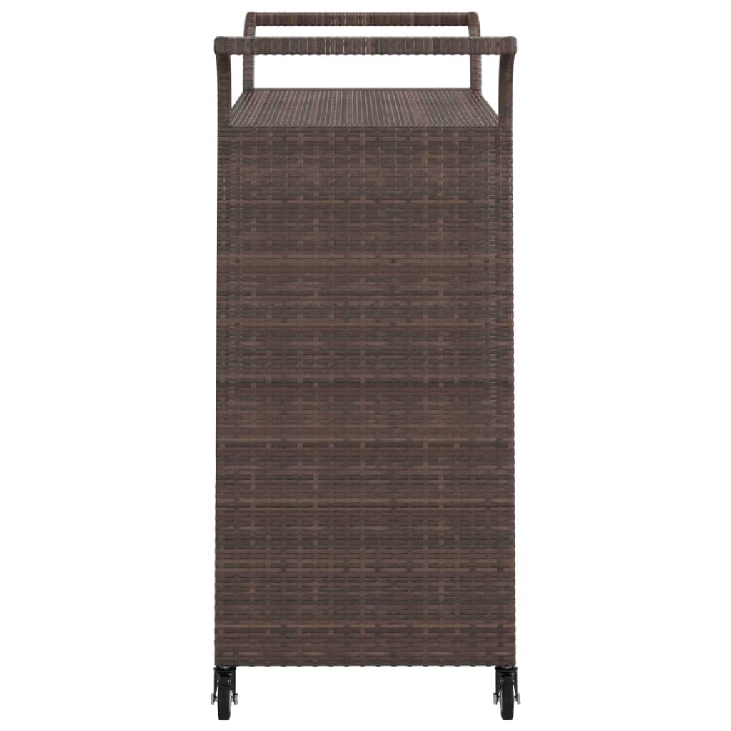 TUERYAFEK Brown Poly Rattan Bar Cart with Drawer, 39.4"x17.7"x38.2", Rolling Serving Trolley with Locking Castors