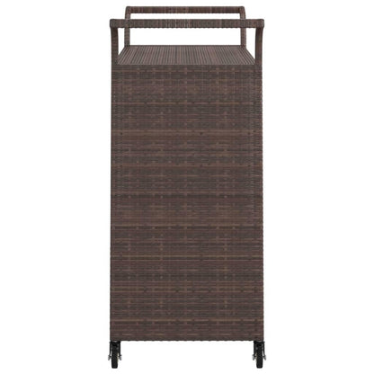 TUERYAFEK Brown Poly Rattan Bar Cart with Drawer, 39.4"x17.7"x38.2", Rolling Serving Trolley with Locking Castors
