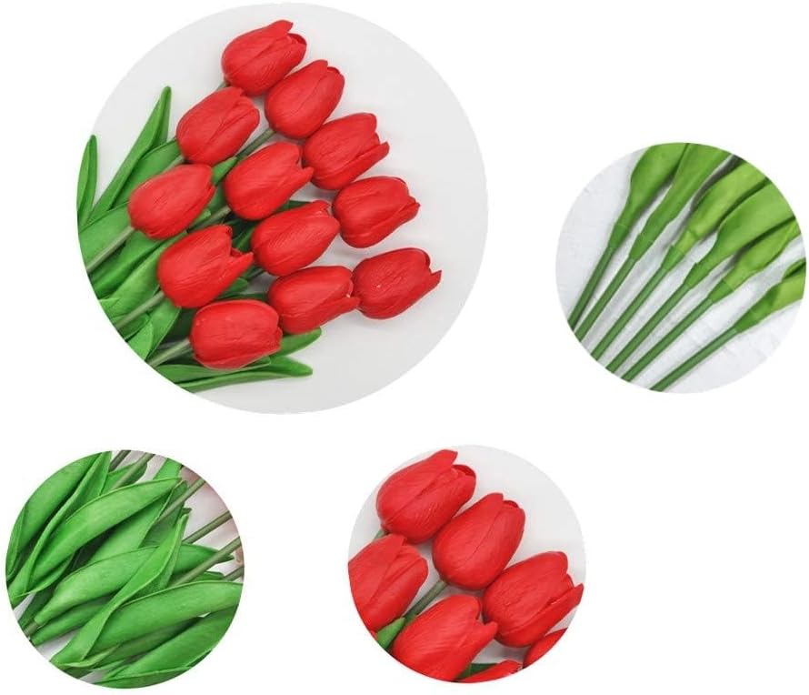 Artificial Tulips, 10Pcs Real Touch Fake Tulips, Red PU Flower Arrangement Bouquets for Home Decoration
