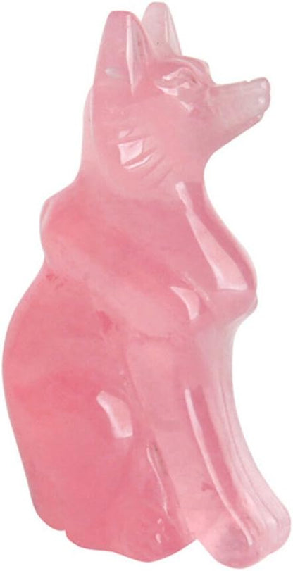 AITELEI Natural Hand Carved Pink Rose Quartz Fox Statue Charm for Good Luck, Grounding Stone Protection Decor