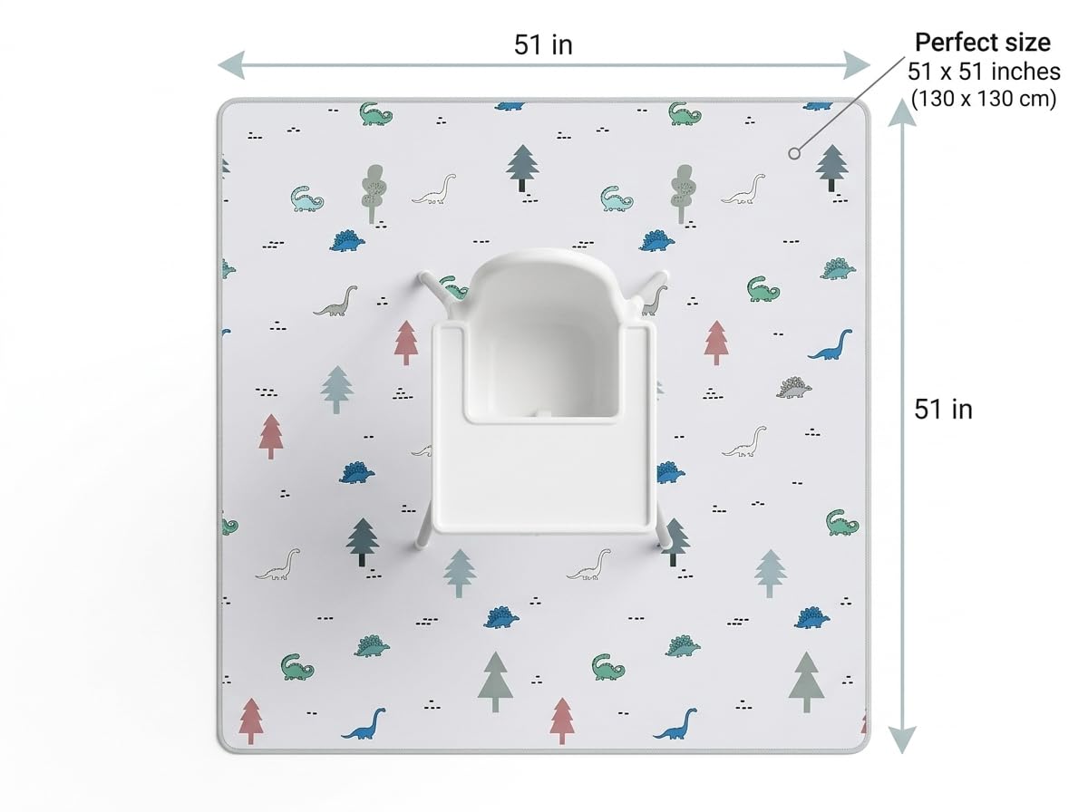 51” Baby Splat Mat for Under High Chair/Arts/Crafts, WOMUMON Washable Waterproof Anti-Slip Floor Splash Mat, Portable Wipeable Spill Mat and Table Cloth