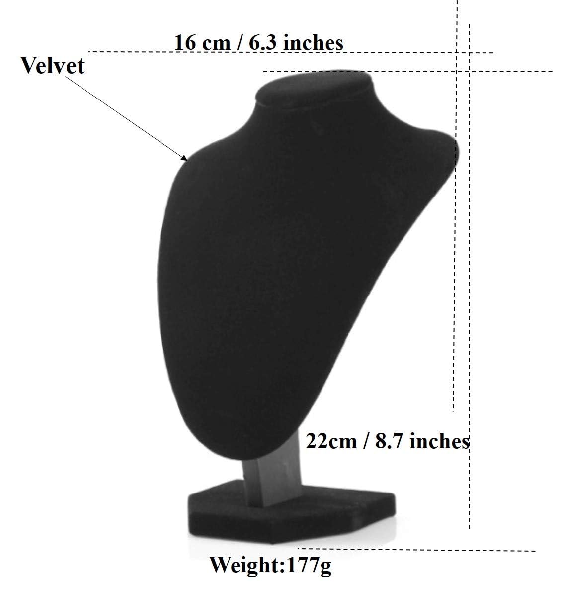 Comelyjewel Necklace Display Stand Set of 2, 21cm Velvet Jewelry Bust for Necklaces & Earrings, Tangle-Free Organizer for Dresser, Jewelry Display for Home & Vendors (Black Velvet)