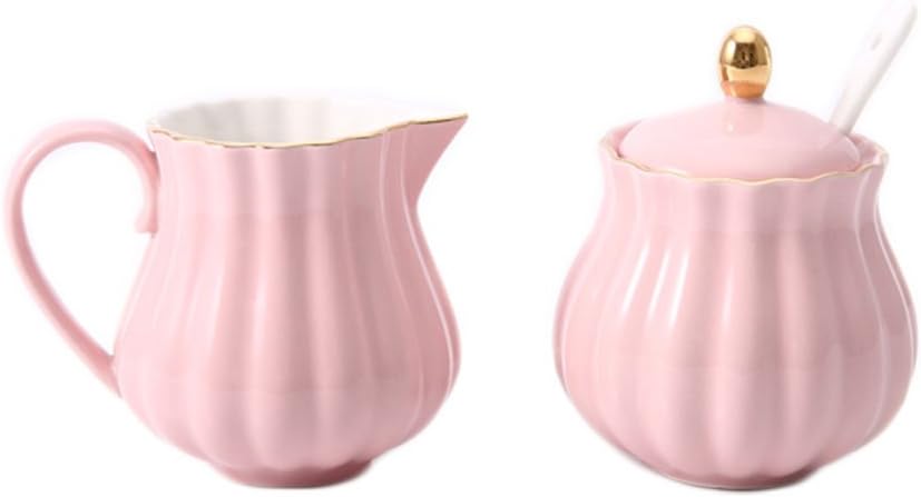 CHOOLD Elegant Flower Design Ceramic Sugar and Creamer Set, 7.5oz, with Lid Spoon, Coffee Serving Set, Wedding Gift