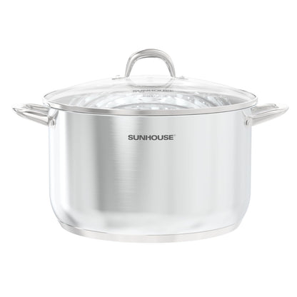 SUNHOUSE Stainless Steel Stock Pot - 16 Quart Heavy-Duty Induction Cooking Pot with Visible Lid for Pasta, Soup, Spaghetti - Nonstick Thick-Bottom Deep Stockpot for Canning, Boiling, and Simmering