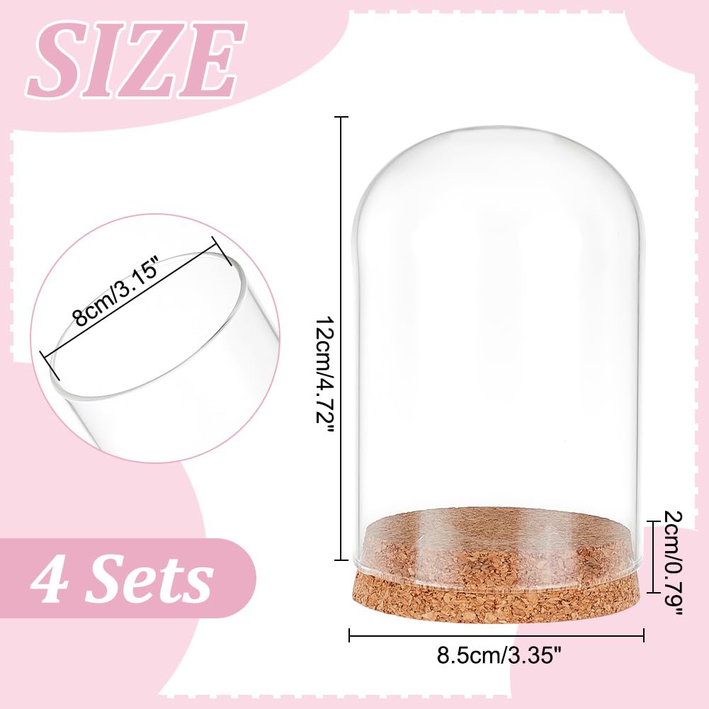 PandaHall 4pcs Glass Cloche Dome Glass Display Bottle Bell Jar with Cork Base Dome Cover Decorative Jars Display Case for Flower Storage Home Christmas Party Decoration 3.15x4.72inch
