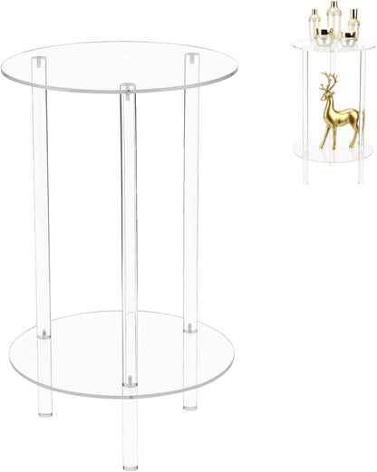 YINSHCO 2 12" Acrylic Detachable End Table, Round Acrylic Coffee Table, Tier Multifuntional Clear Nightstand End Table