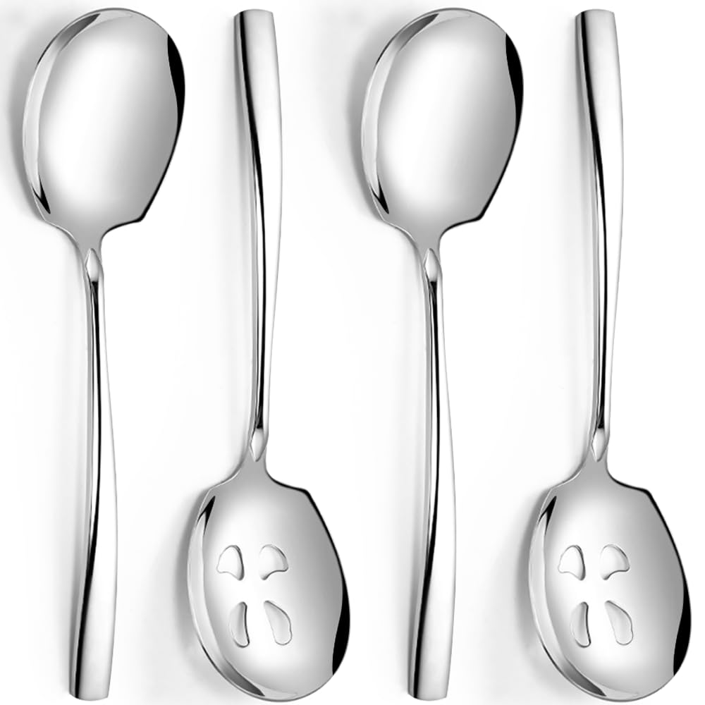Serving Spoons Set 9.14 Inch Slotted Spoon Serving Spoon Stainless Steel Serving Utensils for Buffet Parties Catering Dishwasher Safe(Set of 4, Silver)