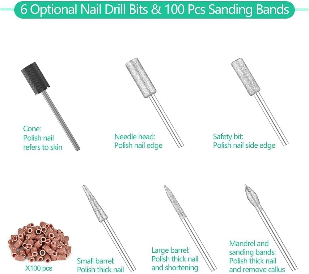 Professional Nail Drill Machine 30000 RPM Efile Electric Nail Filer Kit for Finger Toe Nails, Acrylic Gel Nails, Manicure Pedicure Drill with 6Pcs Nail Bits, 106Pcs Sanding Bands - Pink