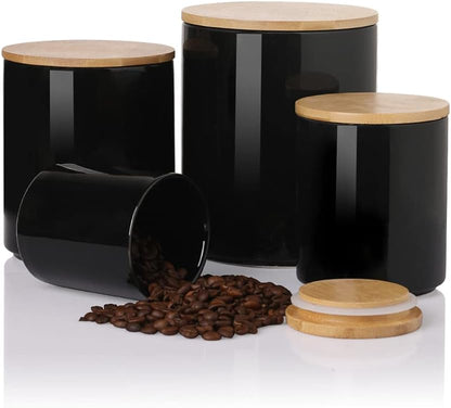 Set, Set 4 Sweejar Kitchen Canisters Ceramic Food Storage Jar Stackable Containers with Airtight Seal Wooden Lid