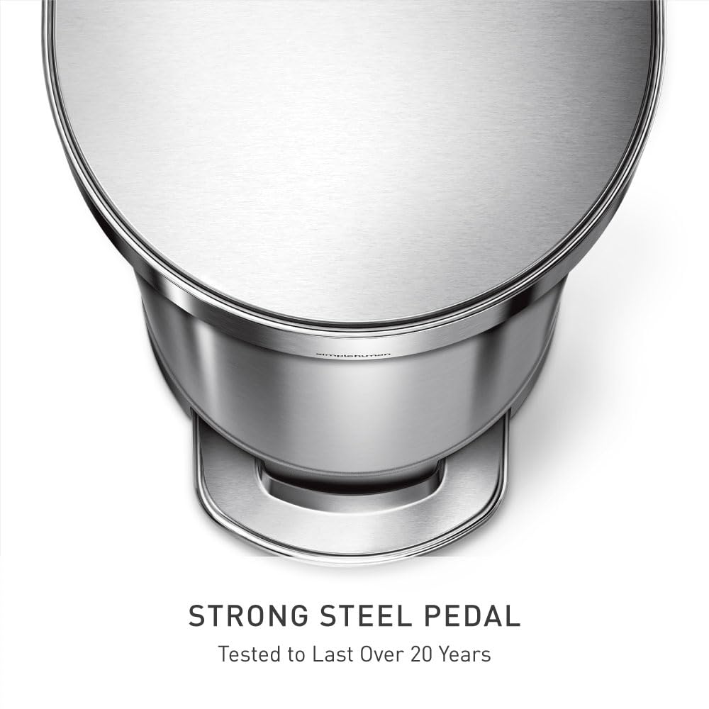 simplehuman 45 Liter / 12 Gallon Slim Hands-Free Kitchen Step Trash Can, Brushed Stainless Steel
