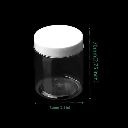 YUENPUN 30 Pack 7oz Plastic Jar Storage Container, Clear Slime Jars with White Lids, Refillable Empty Containers, Wide Mouth Storage Jars for Kitchen Dried Fruit,Seasoning and Cosmetic Cream