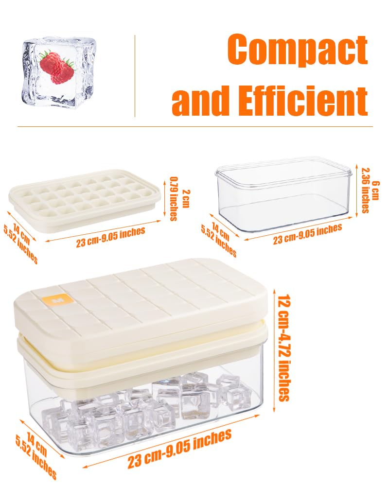Brigii Ice Cube Tray with Lid&Bin, Ice Cube Mold with 56 Cubes, Stackable Ice Trays for Freezer with Easy-Release Silicone Bottom, for Drinks, Coffee, cocktail
