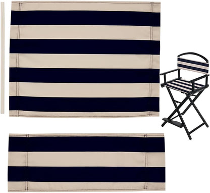 21~16x8~21" GORGECRAFT Directors Chair Cover Canvas Replacement Seat Cover Classic Blue and Beige White Stripes Canvas