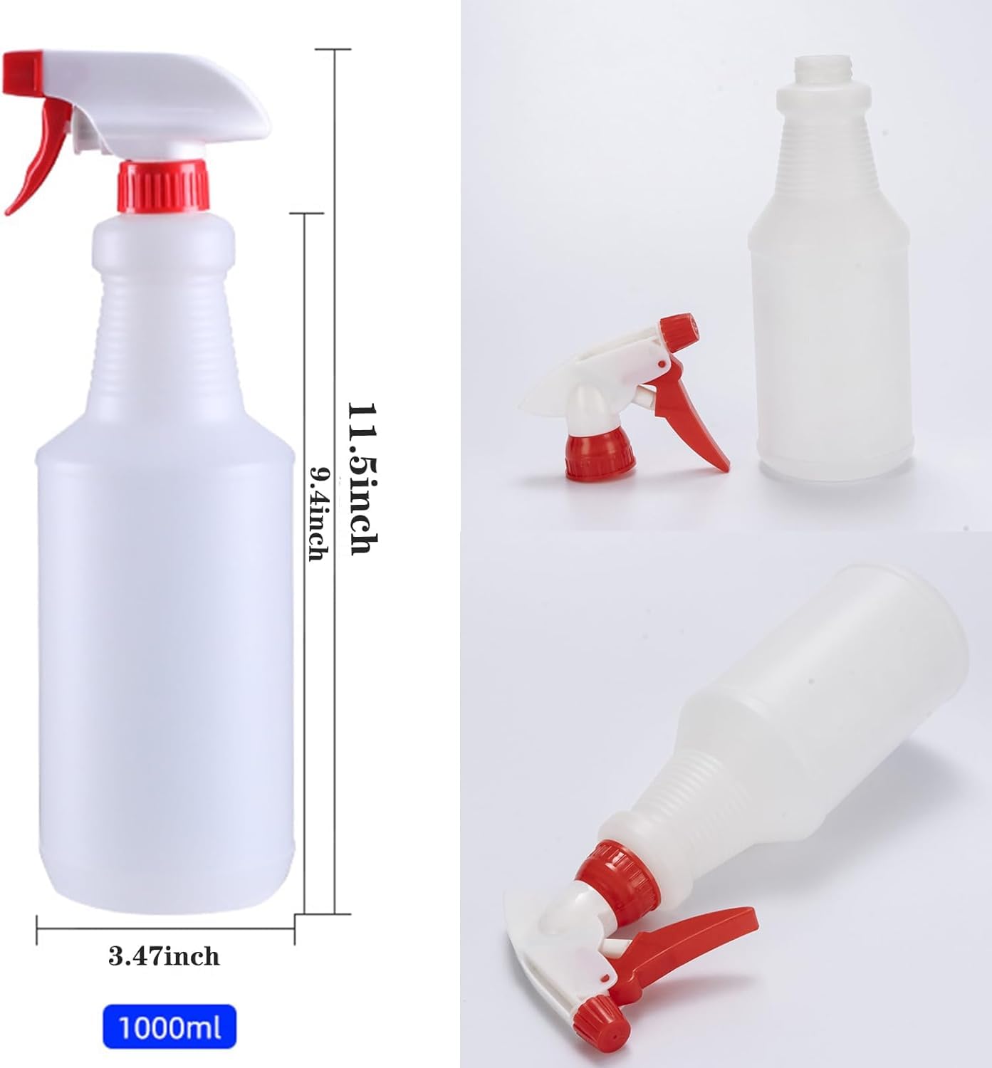 Looknniy 10 Packs 32oz Empty Spray Bottles Plastic Heavy Duty Refillable Spray Bottles with Adjustable Nozzle and Measurements for All Purpose Cleaning Solutions