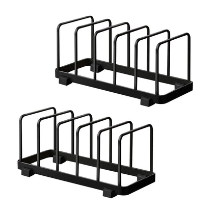 TIE-DailyNec 2 Pack Metal Dish Plate Storage Rack Kitchen Storage Cabinet Organizer Pot Lid Holder Multifunctional Dying Display Rack for Pad Pans Pots, Bakeware, Trays, Cutting Boards (Black)