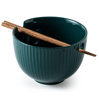 KAMAIDI Ceramic Ramen Noodle Bowl with Matching Chopsticks, Soup Bowls for Udon Soba Pho Asian Noodles, Dishwasher and Microwave Safe, 28 oz (1-Bowl-Green)