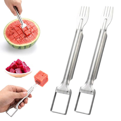 2-in-1 Stainless Steel Fruit Cutter,Dual Head Watermelon Fork Slicer Tool, 2026 New Summer Fruit Watermelon Cutter Slicer Tool,For Home Party Camping Picnics Kitchen Gadget (2PC)
