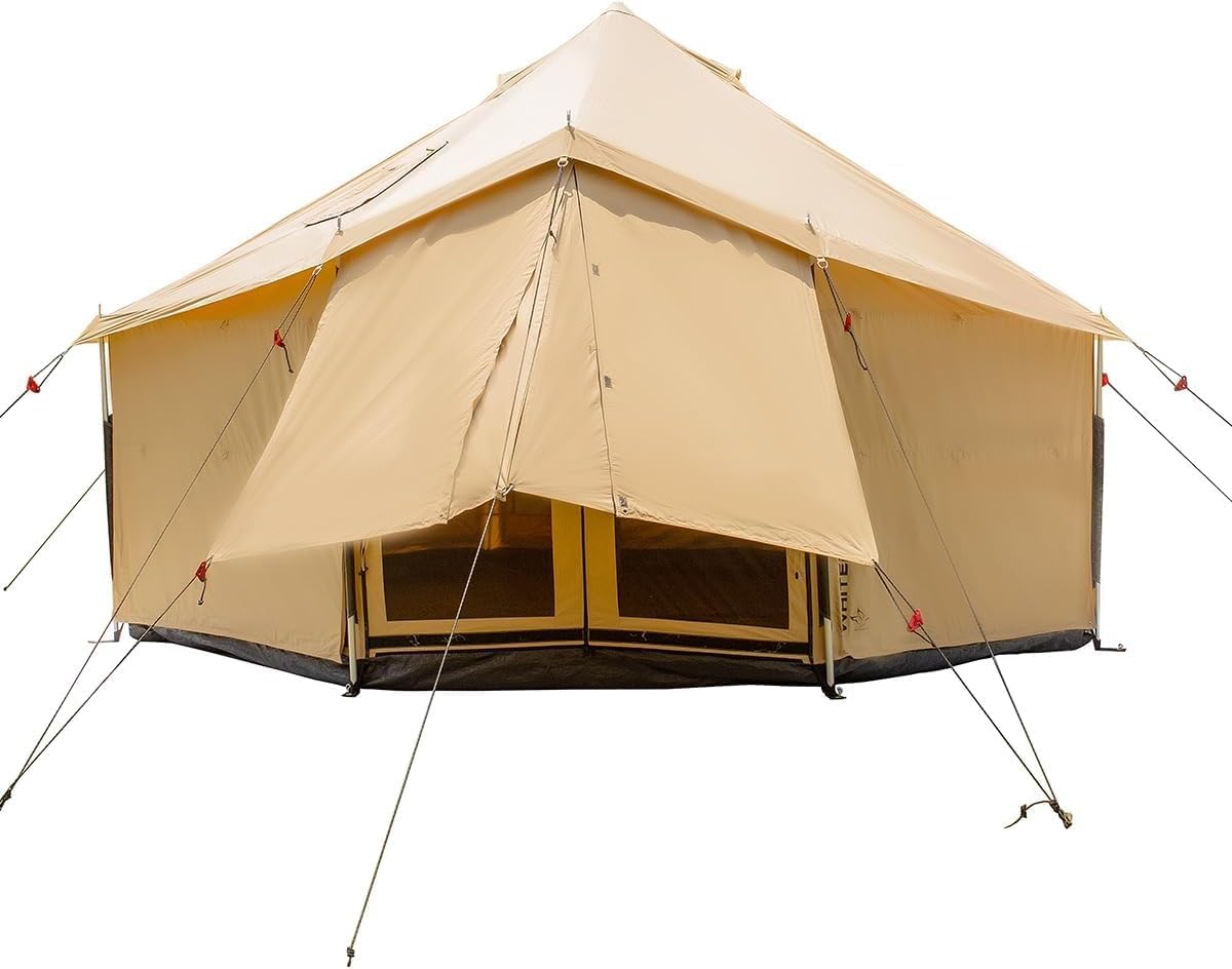 WHITEDUCK Altimus Canvas Tent with Stove Jack, Waterproof, 4 Season Luxury Camping and Glamping Tent Outdoor (18', Water Repellent, Sandstone Beige)