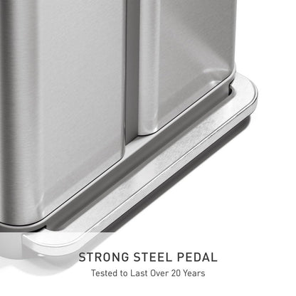 simplehuman 58 Liter / 15.3 Gallon Rectangular Dual Compartment Recycling Step, Brushed Stainless Steel with Soft-Close Plastic Lid Kitchen Trash Can