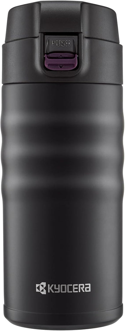 Kyocera 12oz Ceramic Coated Double Wall Vacuum Insulated Stainless Steel Travel Mug, Matt Black
