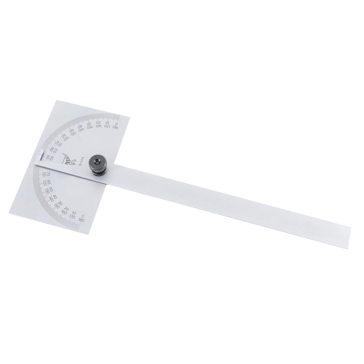 PEC Tools Stainless Steel Angle Protractor with Double Graduation - Ideal for Drawing Radial Lines, Setting Bevels, Transfer Angles, 6" Blade Length, 0-180 Range, Rectangular Head, Made in USA