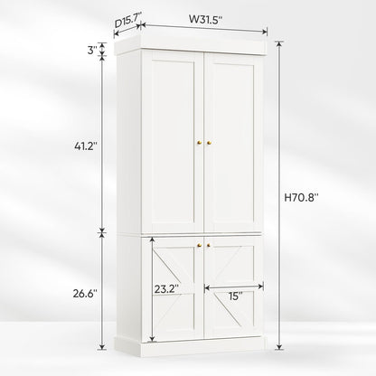 ivaniti 70.8" Tall Farmhouse Kitchen Pantry Cabinet with Doors, Modular Storage Cabinet with 4-Tier Adjustable Shelves, White, Wooden Hutch for Kitchen, Living Room, Set of 4