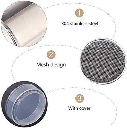 2Pcs Stainless Steel Sugar Shaker with 16Pcs Coffee Stencils Template Duster for Cocoa Flour Icing Sugar