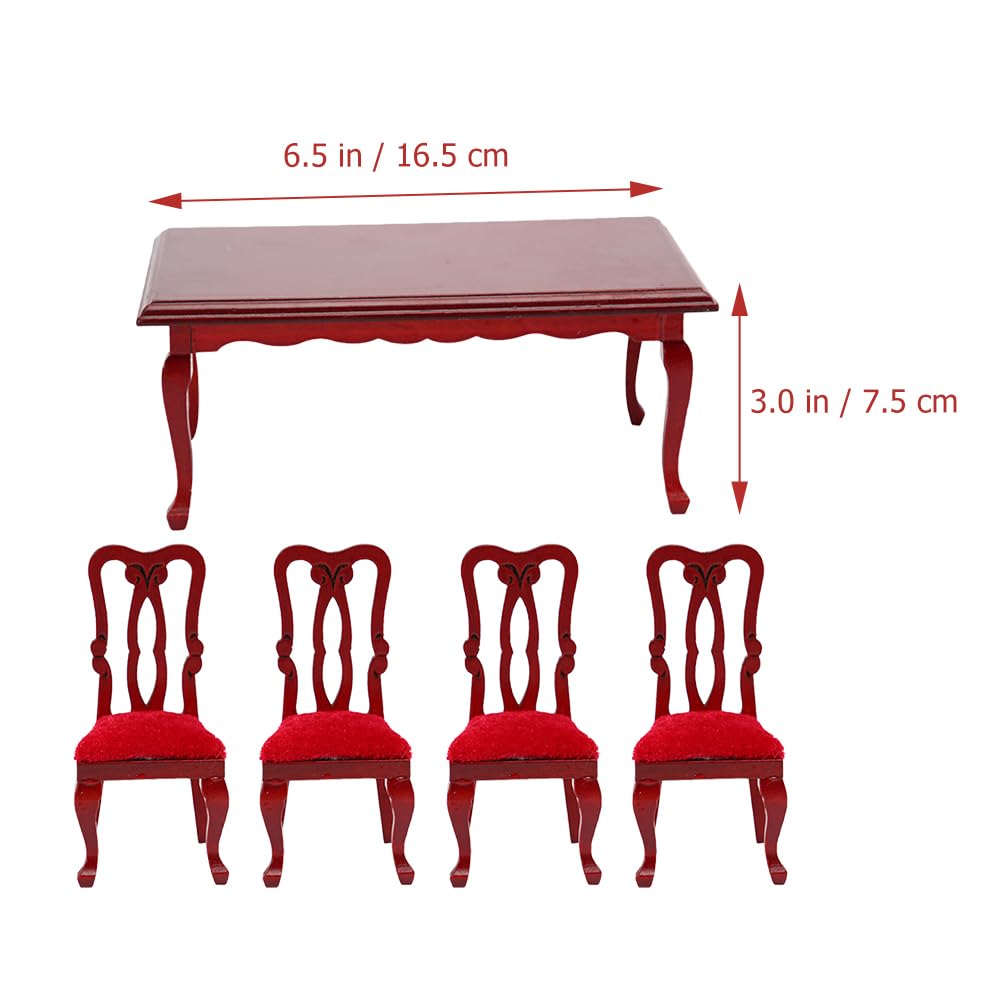 NUOBESTY 5-piece Miniature Tables and Chairs Set 1/12 Scale Dollhouse Dining Room Furniture for Decoration
