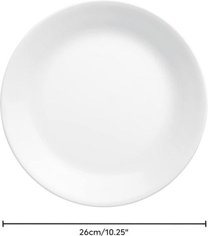 Corelle Vitrelle Dinner Plates Set - 10.25" Chip & Crack Resistant Glass | Winter Frost White - 4 Pieces