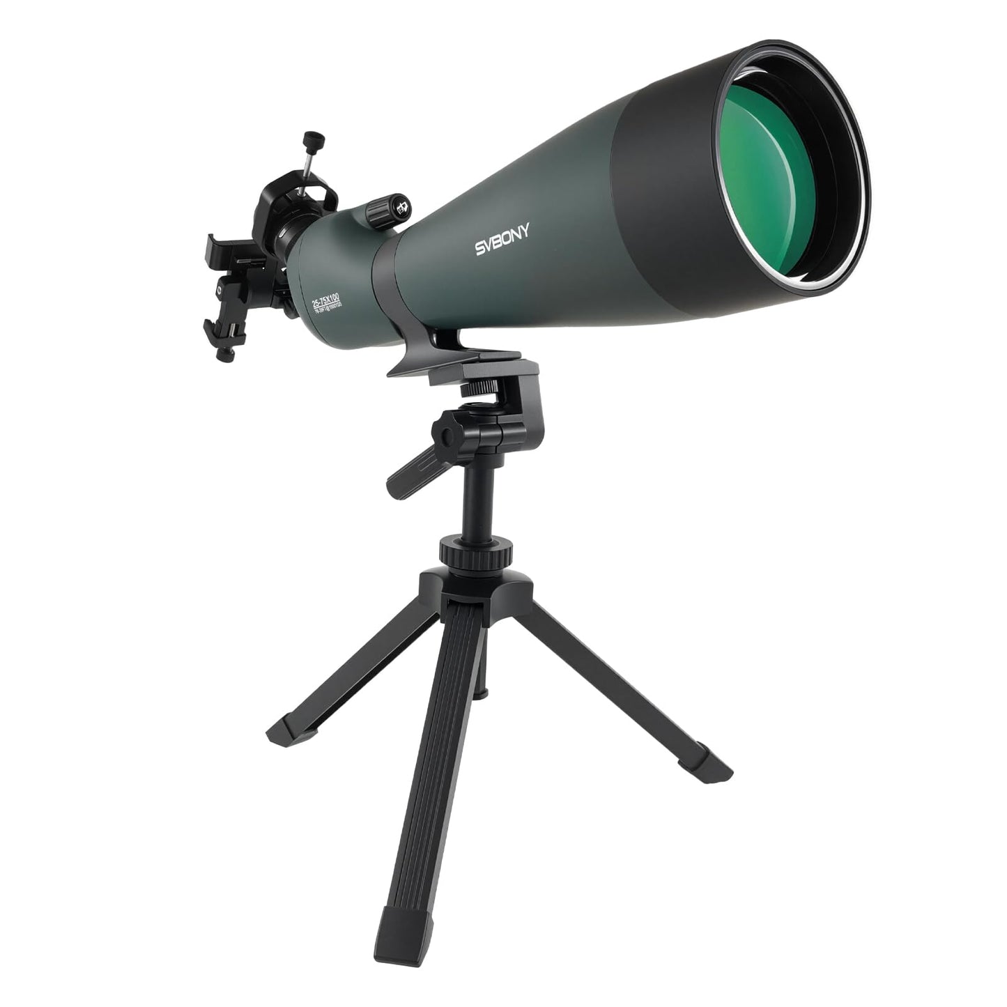 SVBONY SV28 100mm Spotting Scope, with Upgrade Tripod & 3-Axis Phone Adapter, Precise adjustment Aluminum Phone Adapter, Bold, elevable, 360° Adjustable Tripod, Scope for Target Shooting Bird Watching
