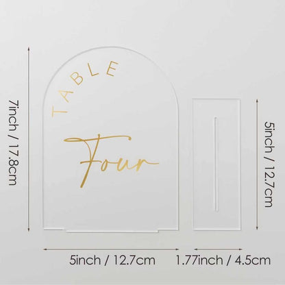 JINMURY Frosted Arch Wedding Table Numbers 1-30 with Stands, 5x7 Inch Acrylic Arch Sign with Golden Lettering, Frosted and Gold Table Numbers for Wedding Reception