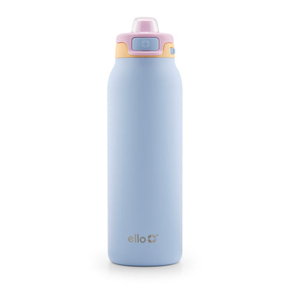 Ello Pop & Fill 32oz Stainless Steel Water Bottle with Quick Fill Technology, Double Walled and Vacuum Insulated Metal, Leak Proof Locking Lid, Sip and Chug, Reusable, BPA Free, Coastal Sunrise