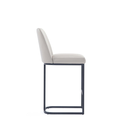 Manhattan Comfort Serena Modern Leatherette Upholstered Counter Stool | Sturdy Metal Frame with Matte Black Finish | High-Density Foam Padding | Elegant Design for Bar and Kitchen, Light Grey