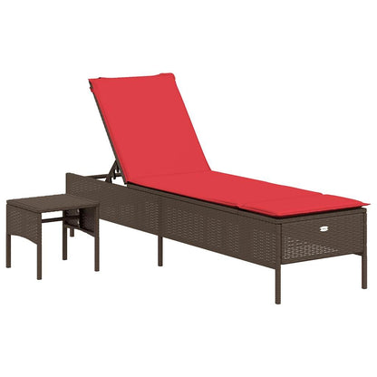 Yisssmeng 3-Piece Patio Sun Lounger Set with Red Cushions, Brown Poly Rattan Outdoor Chaise Lounge Chairs for Garden, Poolside and Terrace, Adjustable Backrest, 2 Pack, Steel Frame