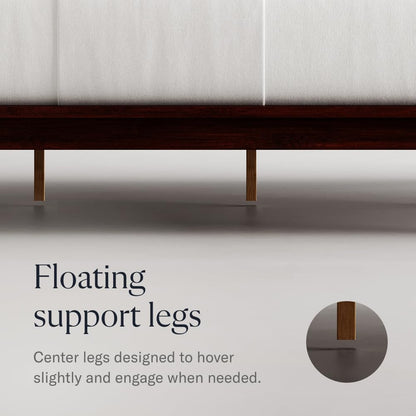 DreamCloud Bamboo Platform Bed Frame - Queen - Walnut - Floating Center Support Legs - 12” Height - Easy Tool Free Set Up - Contemporary - Sturdy Wooden Support Slats - Holds Up to 800 Pounds