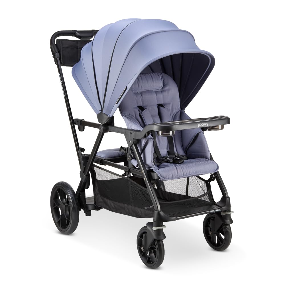 Joovy Caboose RS Sit & Stand Double Stroller for Children Up to 55 lb. with All-Terrain Wheels, UPF50+ Sun Canopy & Magnetic 5-Point Safety Harnesses, Slate