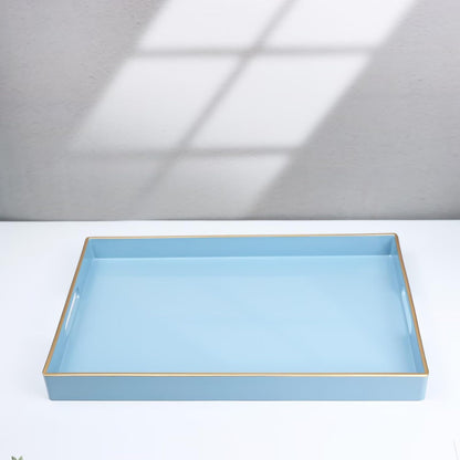 15.6" 10.2" Spsyrine Blue Decorative Serving Tray with Handles, Elegant Plastic Coffee Table Tray for Ottoman, Living