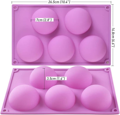 Newk 5 Holes Semi Sphere Silicone Mold, 3 Packs 5-Cavity Half Sphere Mold for Chocolate Bombs, Cake