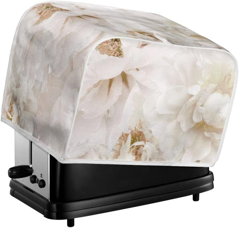 White Peony Flower Toaster Dust Cover, Polyester Fabric, 2/4 Slice, Dust and Fingerprint Protection, Machine Washable