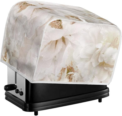 White Peony Flower Toaster Dust Cover, Polyester Fabric, 2/4 Slice, Dust and Fingerprint Protection, Machine Washable