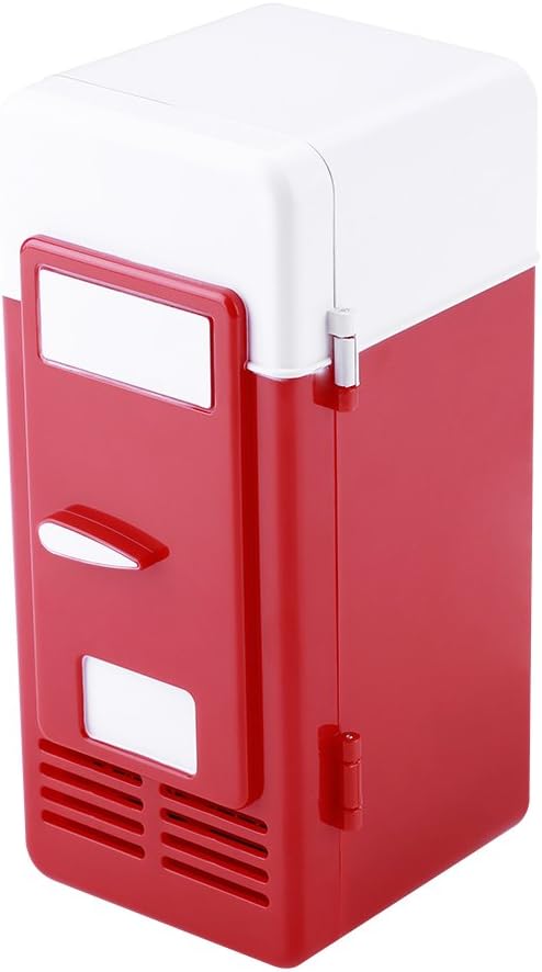 Mini USB Fridge - LED USB Refrigerator, Portable Compact for Drinks, Beverage Cans, Home, Office, Car (Red)