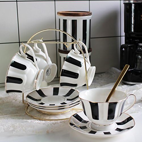 Black and White Retro Series Coffee Cup and Saucer Set - European Striped Polka Dot Mug Cake Plate
