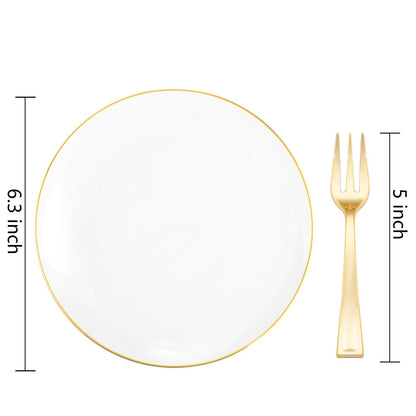 Festiva 200Pcs Gold Dessert Plates 6.3" with Forks 5"- Small Disposable Dessert/Appetize/Cake Plates Plates- serve 100 guests include 100Plates 100Forks for Wedding &Birthday Party & Outdoor