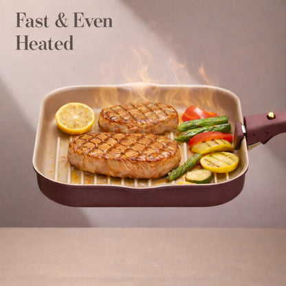 CAROTE 10 Inch Titanium Reinforced Nonstick Grill Pans for Steak, Non-Stick Grill Pans Sets with Detachable Handle, PFOS, PFOA Free, Gas & Induction Safe, All Stovetops Compatible, Burgundy