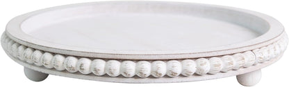 12in HPC Decor Round Wood Tray - White, Distressed, Farmhouse Rustic - Decorative Tray for Living Room, Coffee Table